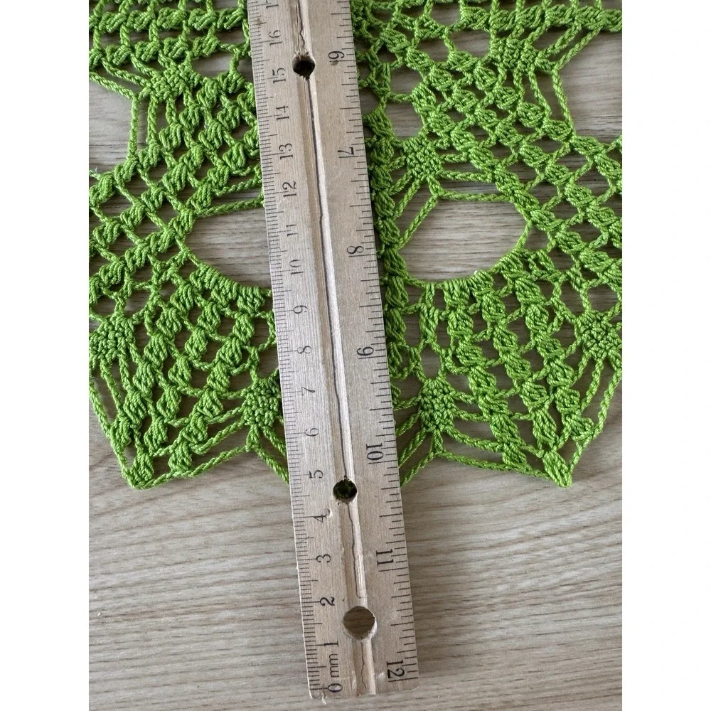 Handmade Green Crochet Doily 11 in Christmas Starburst Mercerized Cotton Table